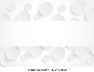 White frame paper cut circle and 3d square card drop shadow abstract background.Vector business presentation office online.