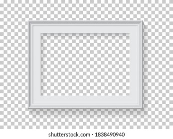 White frame for picture on transparent background. Blank horizontal space for picture, painting, card or photo. 3d realistic modern template vector illustration. Simple office object.