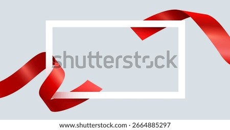 White frame with red ribbon. Vector illustration