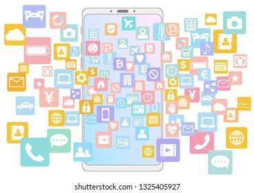 White frame Smartphone and various application icon vector white background - colorful gradation screen