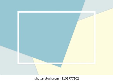 white frame stroke line on blue yellow color soft paper pastel background, minimal flat lay style fashionable cosmetics pastel color top view background, geometric flat lay style overlays (vector)