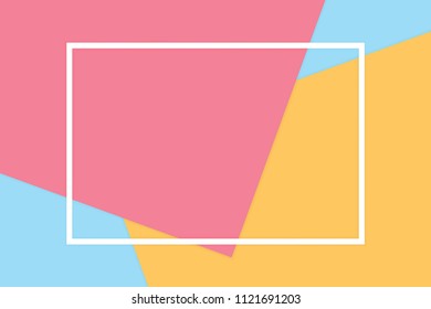 white frame stroke line on pink orange colorful soft paper pastel background, minimal flat lay style fashionable cosmetics pastel color top view background, geometric flat lay style overlays (vector)