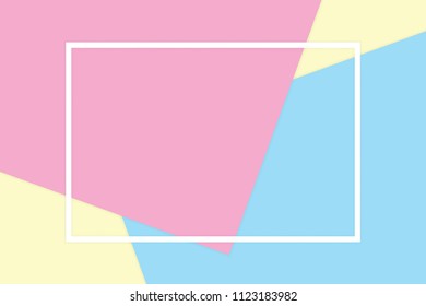 white frame stroke line on pink blue colorful soft paper pastel background, minimal flat lay style fashionable cosmetics pastel color top view background, geometric flat lay style overlays (vector)