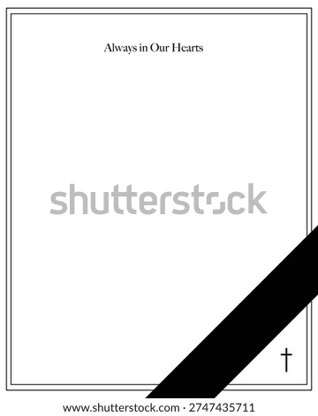 white frame for text for funeral with black ribbon.