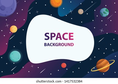 white frame text with planet  in space galaxy background,vector