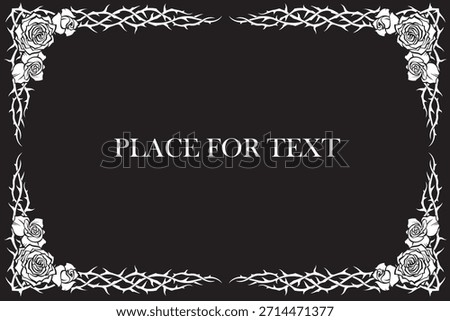 white frame of thorns image with roses isolated on black background