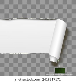 A white frame of torn and rolled up paper in 3d style with transparent colors. The frame can be easily applied to another background or image. Vector illustration