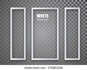 White Frame vertical mockup template isolated on transparent background. White blank picture frames. Empty frame