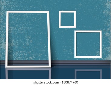 White frames on the blue wall. Eps10 .Image contain transparency and various blending modes