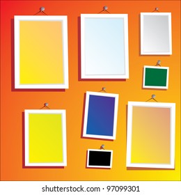 white frames on the orange wall. vector illustration.