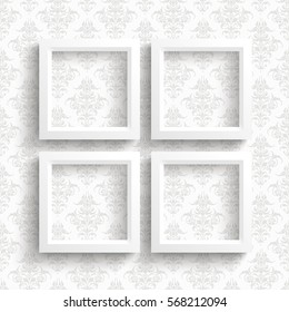 White frames on the wallpaper with ornaments background. Eps 10 vector file.