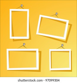 white frames on the yellow wall. vector illustration.