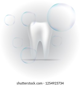 white and fresh background tooth and soap blob