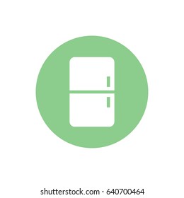 White fridge icon vector. Green circle. Green button