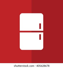 White fridge icon vector illustration. Red background