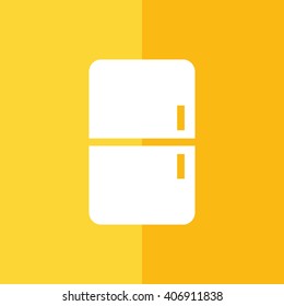 White fridge icon vector illustration. Yellow background