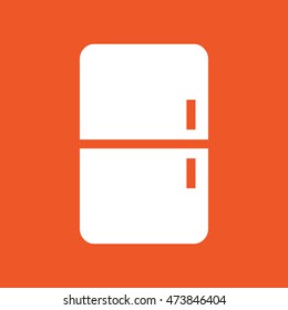 White fridge icon vector. Orange background