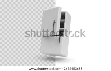White Fridge With Open Doors and Visible Shelves, Floating Angle View. Minimalist vector illustration ideal for smart kitchen UI, appliance icons or product design mockups.
