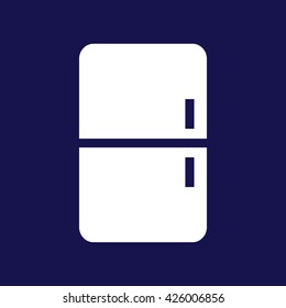 White fridge vector icon illustration. Blue background