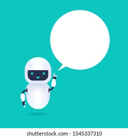 White friendly android robot with speech bubble. Cute and smile AI robot.