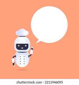 White friendly chef robot with speech bubble. Cooking Robot Artificial Intelligence concept.