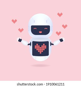 White friendly robot with heart shape symbol on the screen.