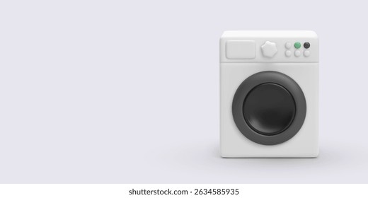 Máquina De Lavar Carga Frontal Branca Com Botões E Botão No Fundo Claro, Estilo 3D Minimalista Representando Lavanderia, Eletrodomésticos E Conceito De Higiene Doméstica. Ilustração de vetor.