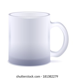 White frosted mug isolated on white background. Empty cup.