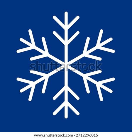 White frozen snowflake isolated on dark blue background. Snowflake cartoon