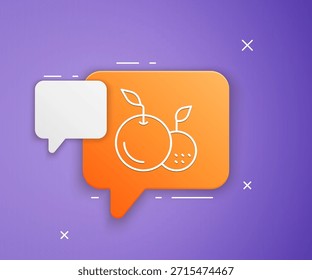Icono de fruta blanca aislado sobre fondo púrpura. Símbolo de burbuja de discurso naranja. Vector