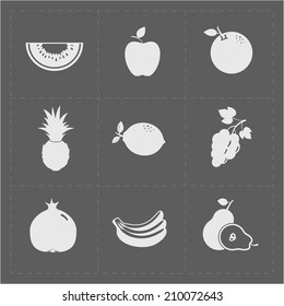 White Fruit Icon Set on Grey Background