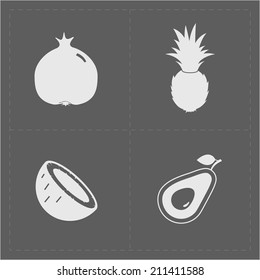 White Fruit Icon Set on Grey Background
