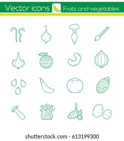 White fruits and vegetables, Line vector icons, Sign and symbol.