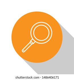 White Frying pan icon isolated on white background. Fry or roast food symbol. Orange circle button. Vector Illustration