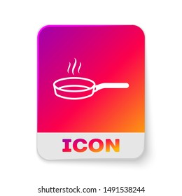White Frying pan icon isolated on white background. Fry or roast food symbol. Rectangle color button. Vector Illustration