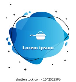 White Frying pan icon isolated on white background. Fry or roast food symbol. Abstract banner with liquid shapes. Vector Illustration