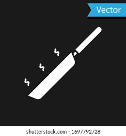 Icono de la sartén blanca aislado en fondo negro. Símbolo de comida frita o asada. Ilustración vectorial
