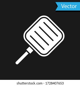White Frying pan icon isolated on black background. Fry or roast food symbol. Vector Illustration