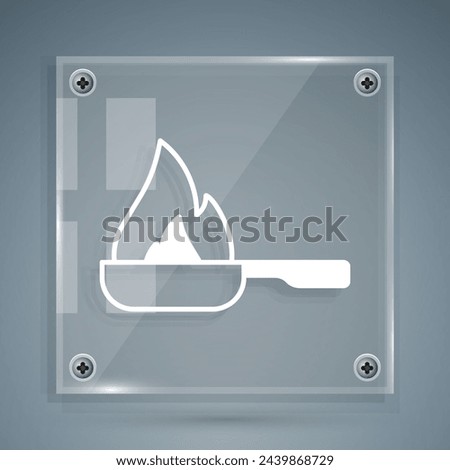 White Frying pan icon isolated on grey background. Fry or roast food symbol. Square glass panels. Vector