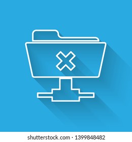 White FTP cancel operation line icon isolated with long shadow. Concept of software update, transfer protocol, router, teamwork tool management, copy process. Vector Illustration