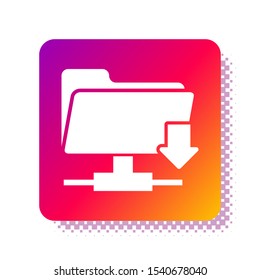White FTP folder download icon isolated on white background. Software update, transfer protocol, router, teamwork tool management, copy process. Square color button. Vector Illustration