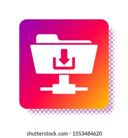 White FTP folder download icon isolated on white background. Software update, transfer protocol, router, teamwork tool management, copy process. Square color button. Vector Illustration