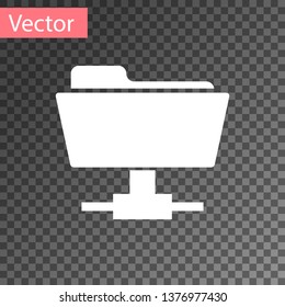 White FTP folder icon on transparent background. Concept of software update, ftp transfer protocol, router, teamwork tool management, copy process, info. Vector Illustration
