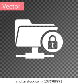 White FTP folder and lock icon isolated on transparent background. Concept of software update, ftp transfer protocol. Security, safety, protection concept. Vector Illustration