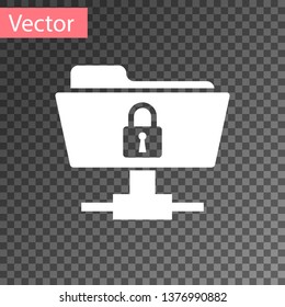 White FTP folder and lock icon isolated on transparent background. Concept of software update, ftp transfer protocol. Security, safety, protection concept. Vector Illustration