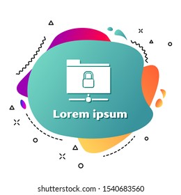 White FTP folder and lock icon isolated on white background. Concept of software update. Security, safety, protection concept. Abstract banner with liquid shapes. Vector Illustration