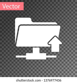 White FTP folder upload icon on transparent background. Concept of software update, transfer protocol, router, teamwork tool management, copy process. Vector Illustration