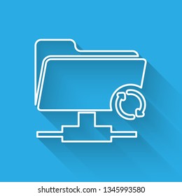 White FTP sync refresh icon isolated with long shadow. Concept of software update, transfer protocol, router, teamwork tool management, copy process. Vector Illustration