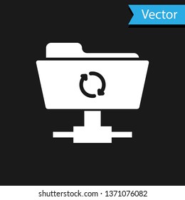 White FTP sync refresh icon on black background.  