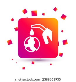 White Fuel nozzle pumping oil or petrol from planet Earth icon isolated on white background. Ecological concept. Square color button. Vector